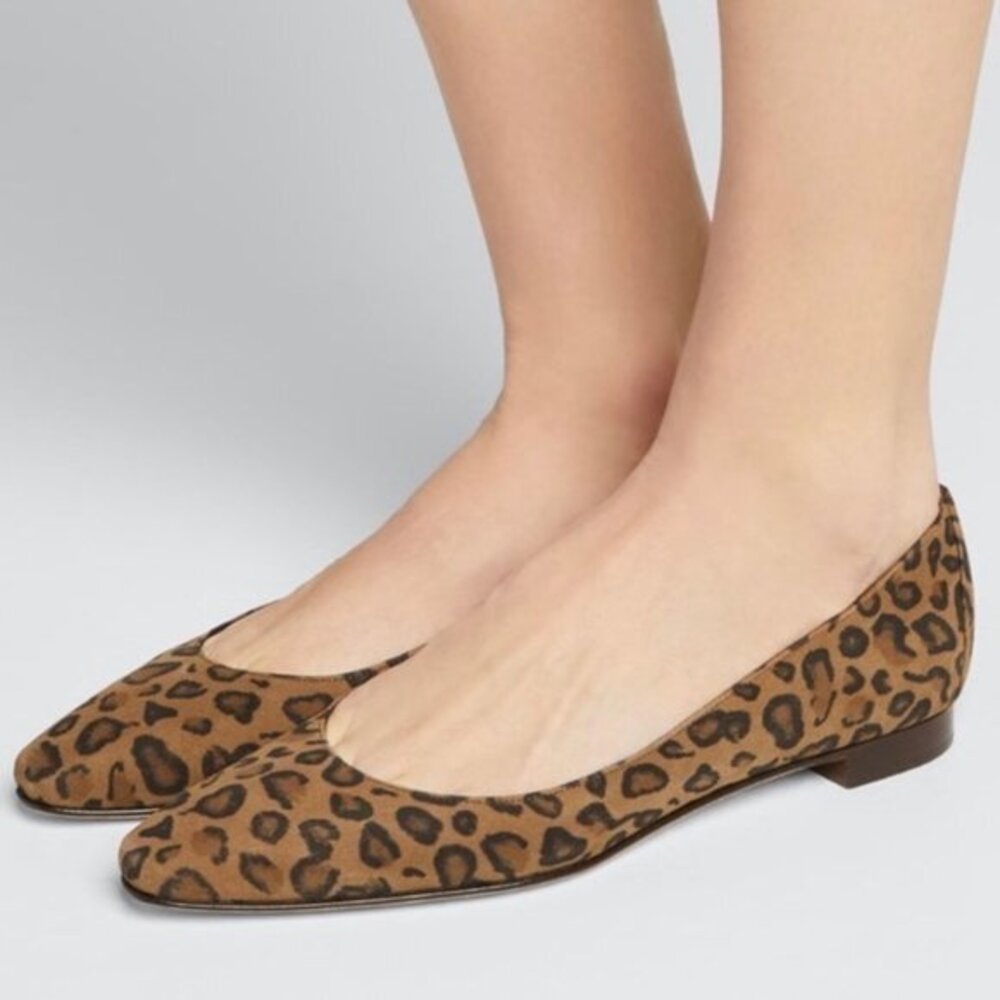 Manolo Blahnik Leopard Suede Pointed Flats